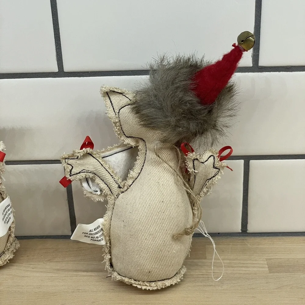 Christmas Cat Decoration Burton+Burton SANTA‎ PAWS Primitive Fabric Cat Set Of 2